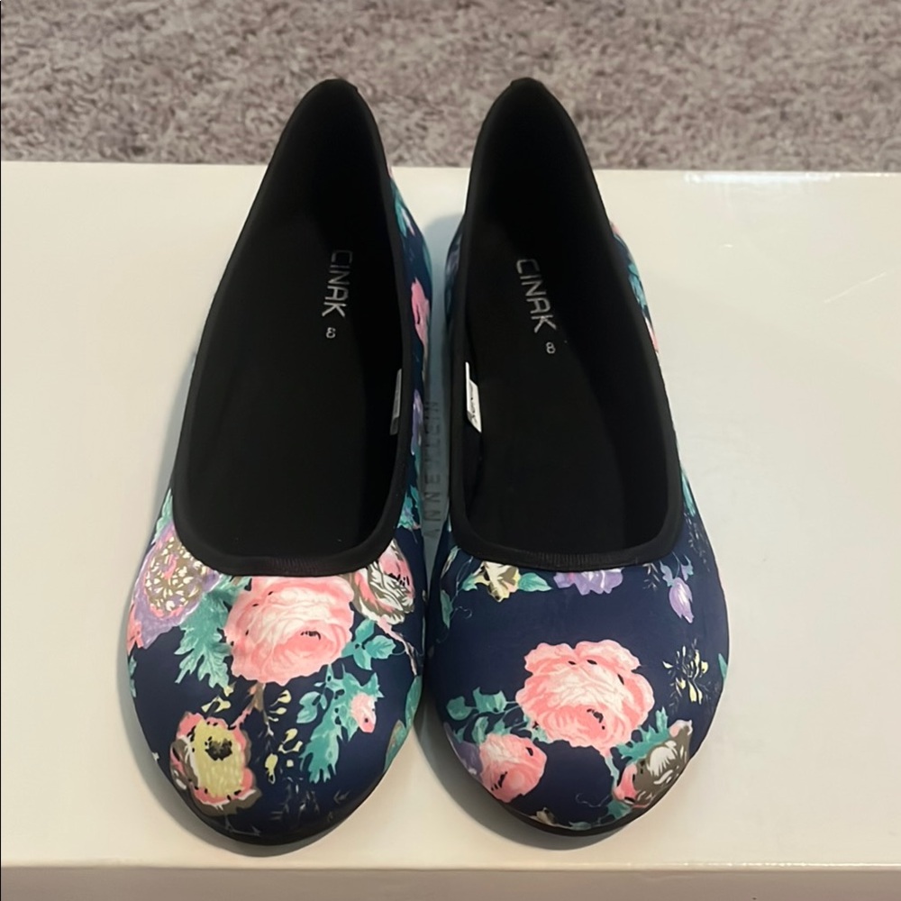 Cinak Black and Pink Floral Flats